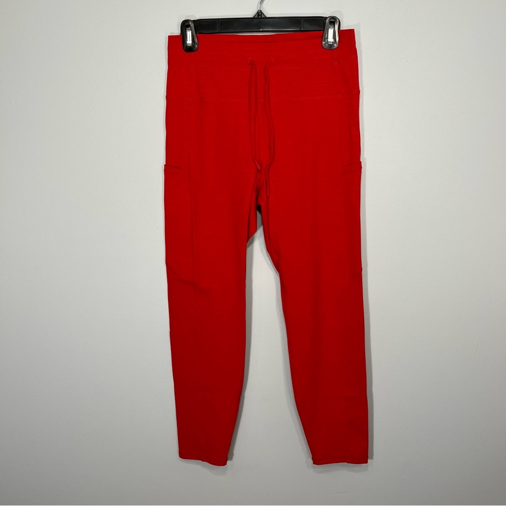 Zyia Active Pants Womens 8 Red High Rise Capri Leggings Pockets Athleisure Yoga